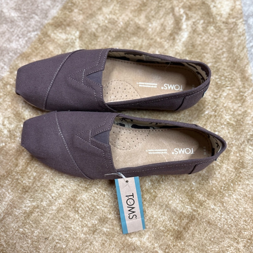 NWT TOMS Chocolate Canvas Slip-Ons